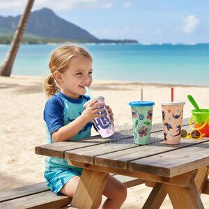 NEW Zak! Disney Lilo & Stitch Floral Color Changing Cups Tumblers Set of 3